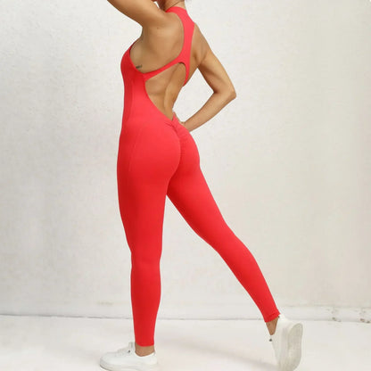 Sexy Hollow Backless Bodycon Scrunch Sport Jumpsuit Raises Butt Woman One Piece Gym Set Sleeveless Zipper Yoga Fitness Overalls